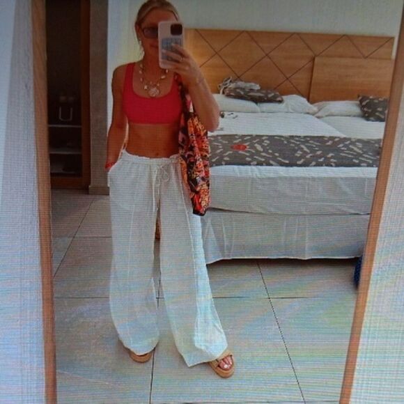New 1X A New Day Linen Raylon Blend Wide Leg High Rise Pull On Pants Whi… - Picture 1 of 7